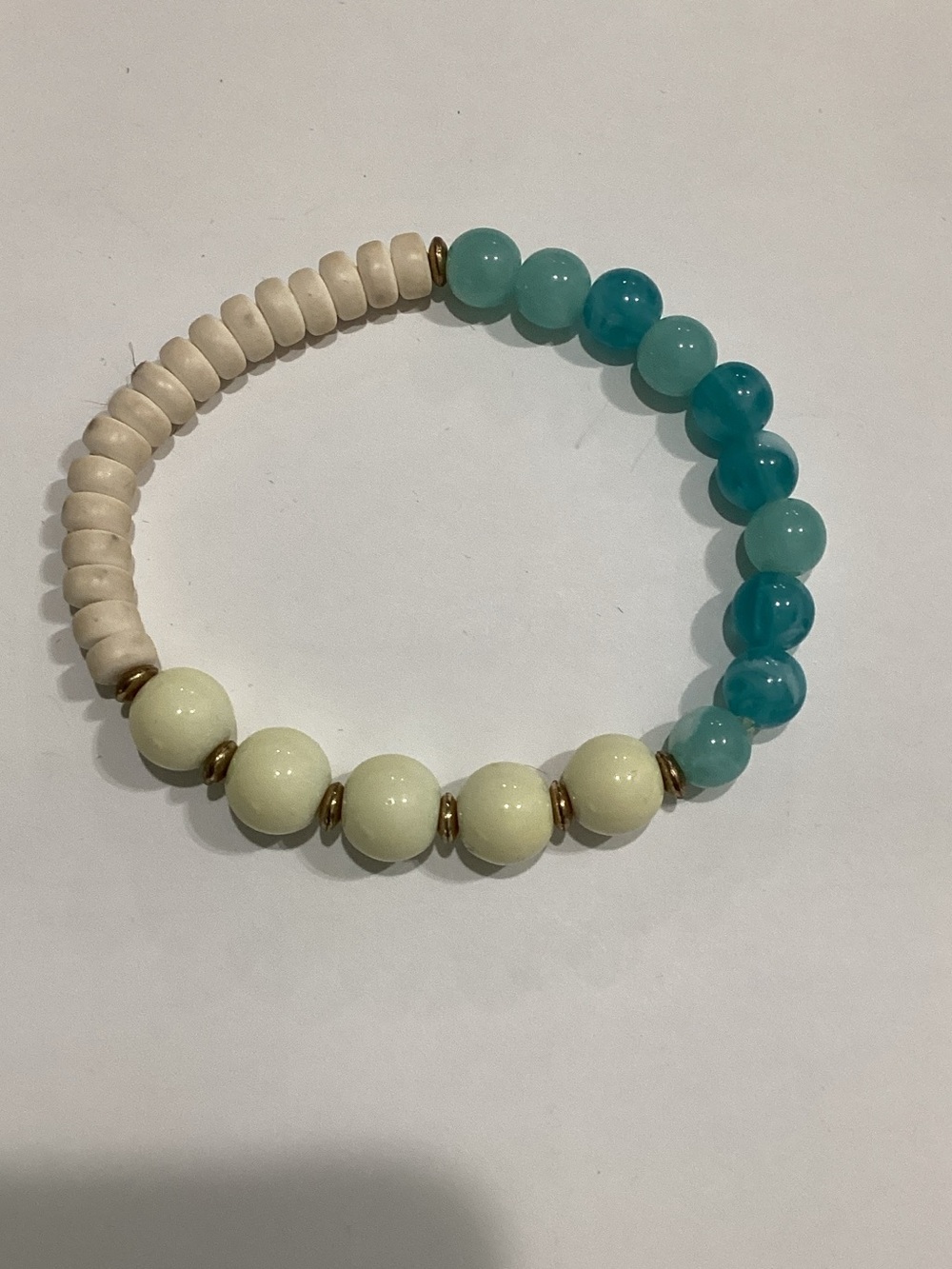 Fashion Jewelry Turquoise and Cream Beaded Stretch Bracelet